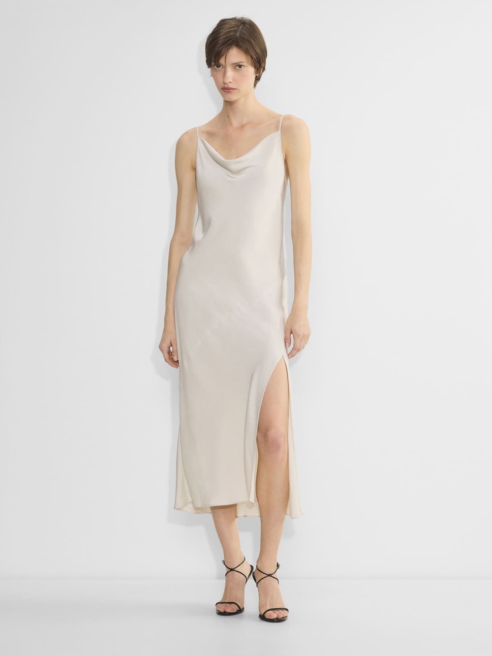 Babaton Aritzia Fonda Satin Cowl Slip Dress - Matte Pearl XS